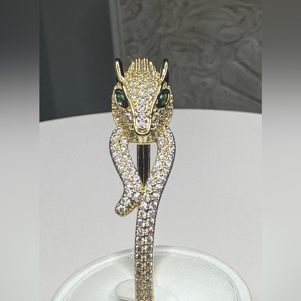 Elegant Gold Panther Bracelet /Bangle w/Simulated Stones - Picture 3 of 5